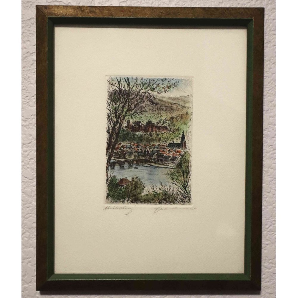 Vintage Heidelberg Germany Etching
